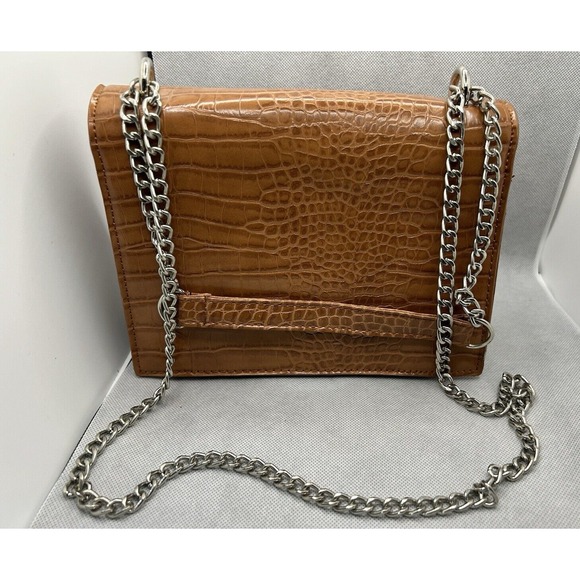 Coniac Brown Alligator Design Shoulder Chain Strap Handbag Rectangle Adjustable - Picture 5 of 6